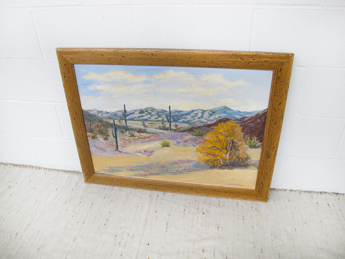 Large Desert Landscape Painting with Rustic Wood Frame