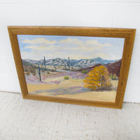 Large Desert Landscape Painting with Rustic Wood Frame