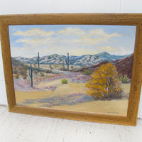 Large Desert Landscape Painting with Rustic Wood Frame