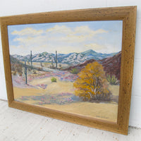 Large Desert Landscape Painting with Rustic Wood Frame