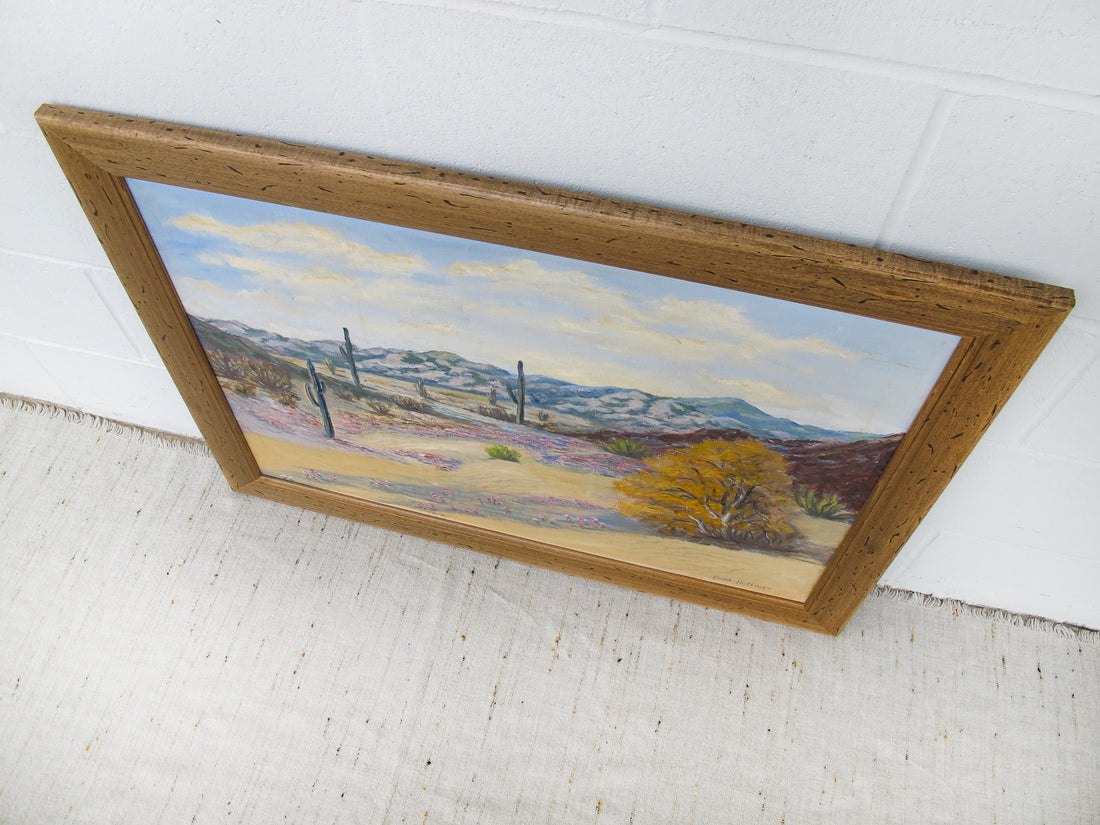 Large Desert Landscape Painting with Rustic Wood Frame