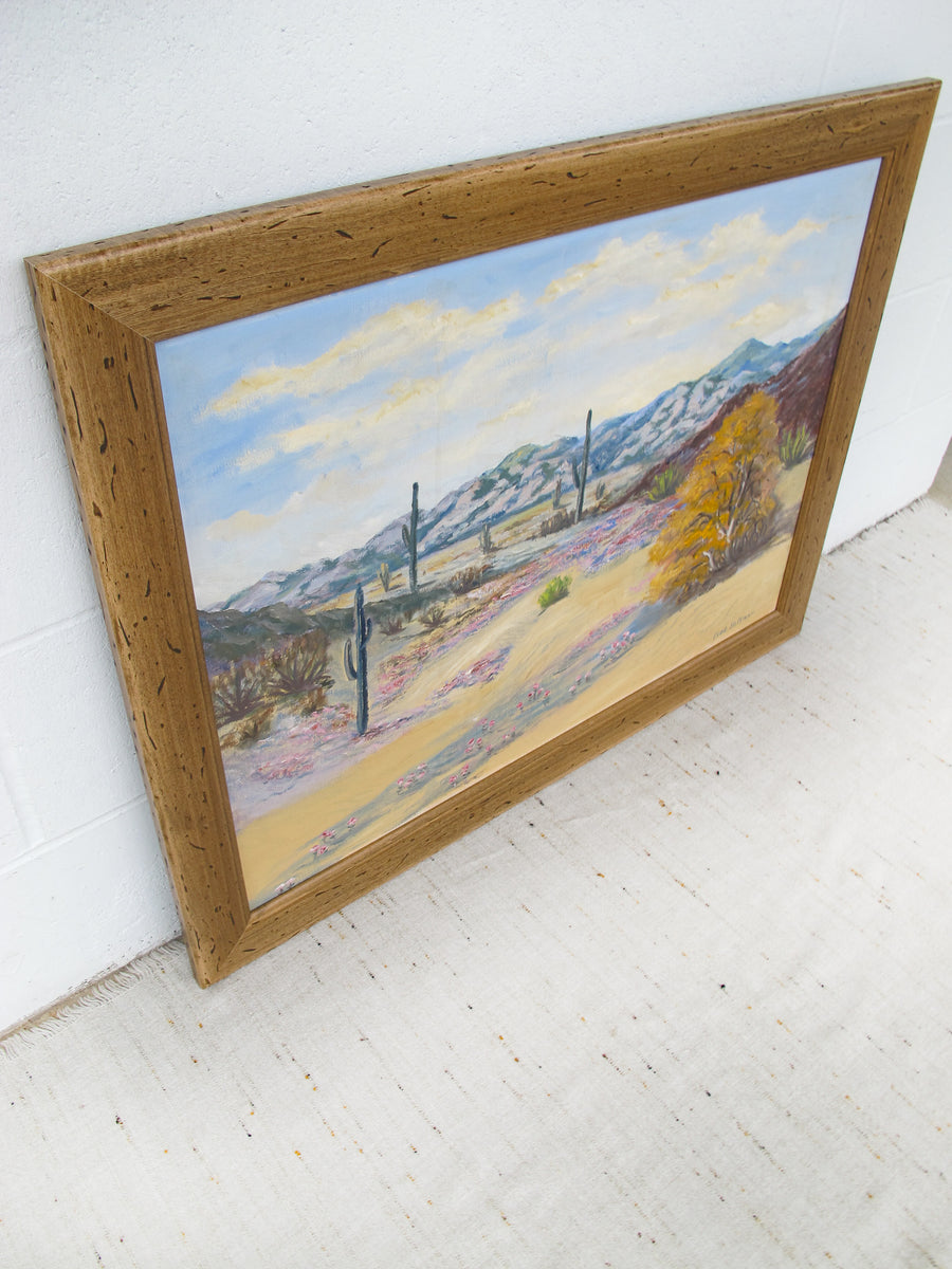 Large Desert Landscape Painting with Rustic Wood Frame