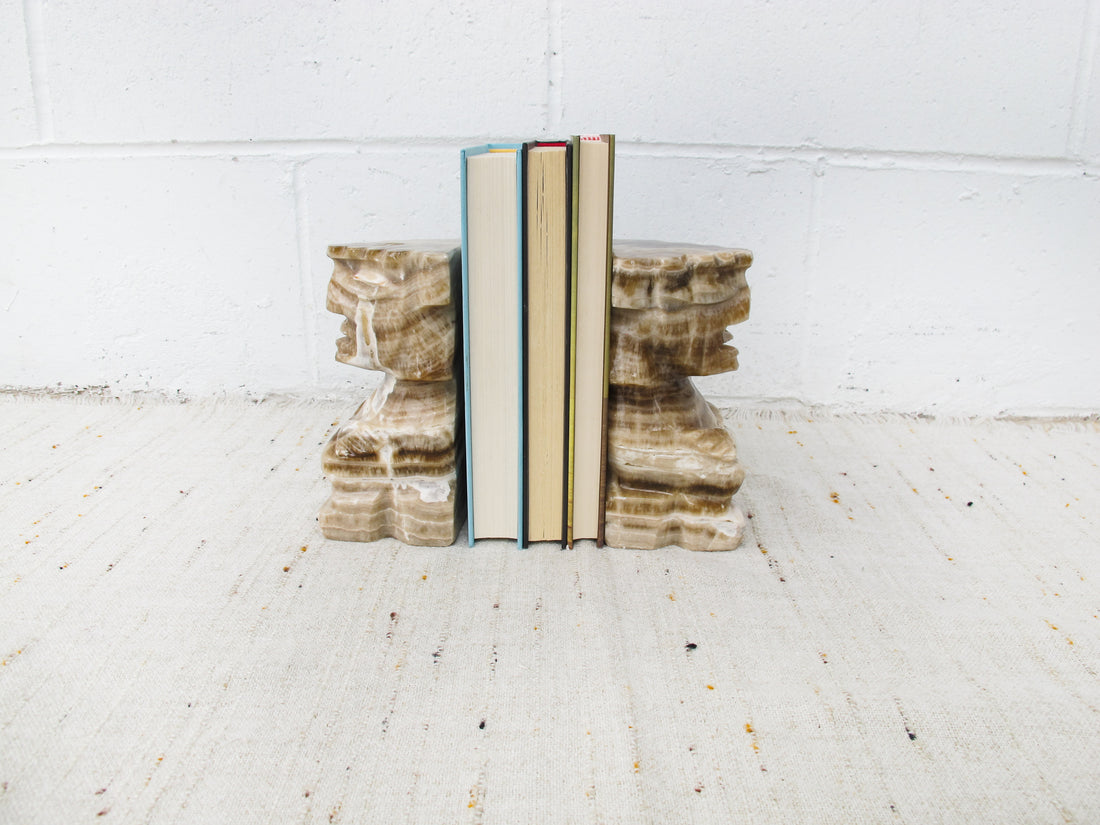 Green Jade Marble Onyx Tiki Bookends