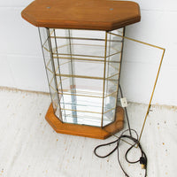 Light Up Glass and Brass Display Case with Wood Base and Top