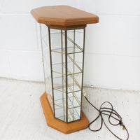 Light Up Glass and Brass Display Case with Wood Base and Top