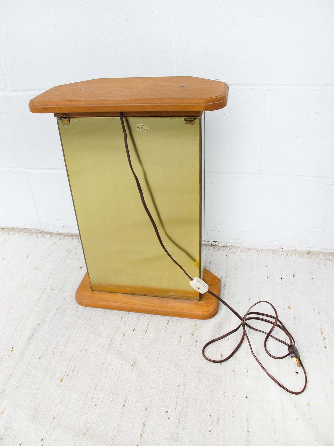 Light Up Glass and Brass Display Case with Wood Base and Top