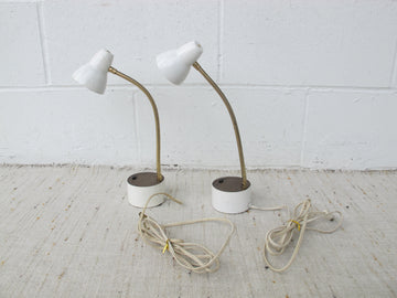 Two Midcentury White Finished Metal Cased Mini Table Lamps
