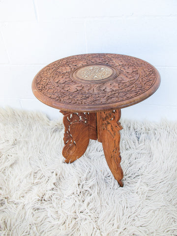 Large Teak Wood Round Table with Folding Tri-Pod Base