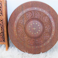 1950's Large Teak Hexagon Folding Table with Brass Inlay - Made in India