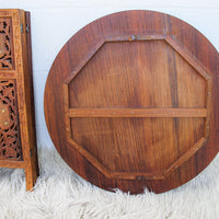 1950's Large Teak Hexagon Folding Table with Brass Inlay - Made in India