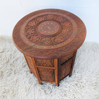 1950's Large Teak Hexagon Folding Table with Brass Inlay - Made in India