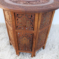 1950's Large Teak Hexagon Folding Table with Brass Inlay - Made in India