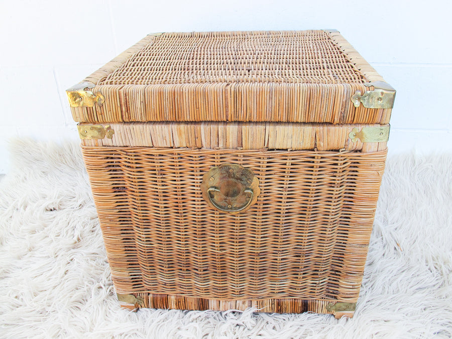 Asian Vintage Wicker and Brass trunk