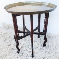 Antique Vintage Asian Brass Tray Table with Folding Base