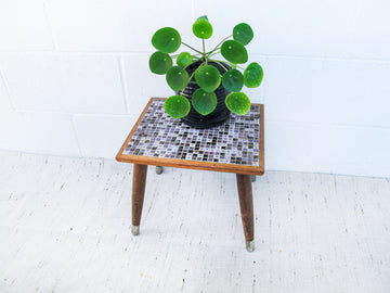 Midcentury Mini Tile Wood Table Plant Stand