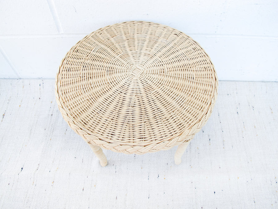 Small Woven Round Wicker Table Plant Stand