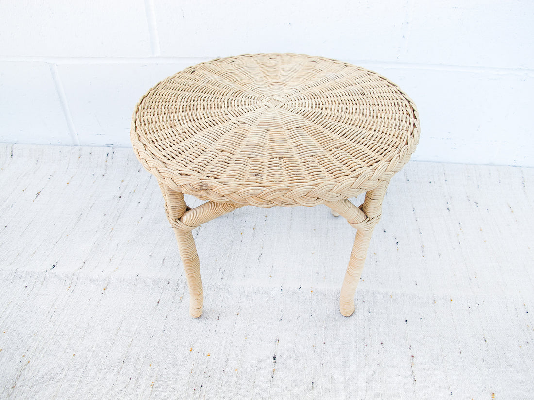 Small Woven Round Wicker Table Plant Stand