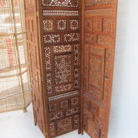 Vintage Three Panel Teak Rosewood Room Divider Privacy Screen - Made in India 1950's