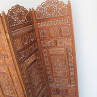 Vintage Three Panel Teak Rosewood Room Divider Privacy Screen - Made in India 1950's