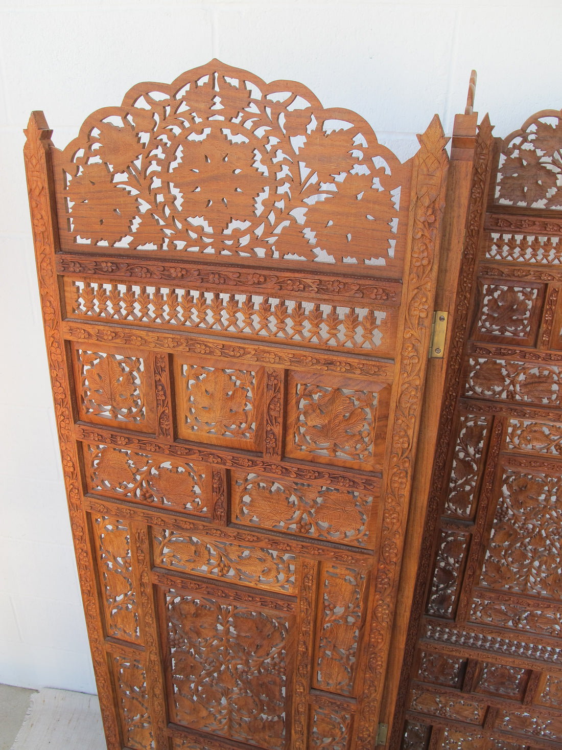 Vintage Three Panel Teak Rosewood Room Divider Privacy Screen - Made in India 1950's