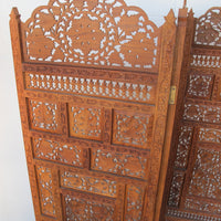 Vintage Three Panel Teak Rosewood Room Divider Privacy Screen - Made in India 1950's