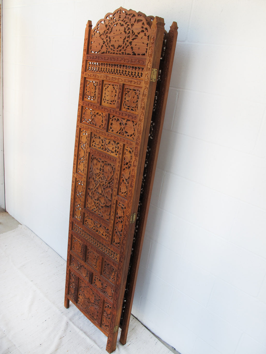 Vintage Three Panel Teak Rosewood Room Divider Privacy Screen - Made in India 1950's