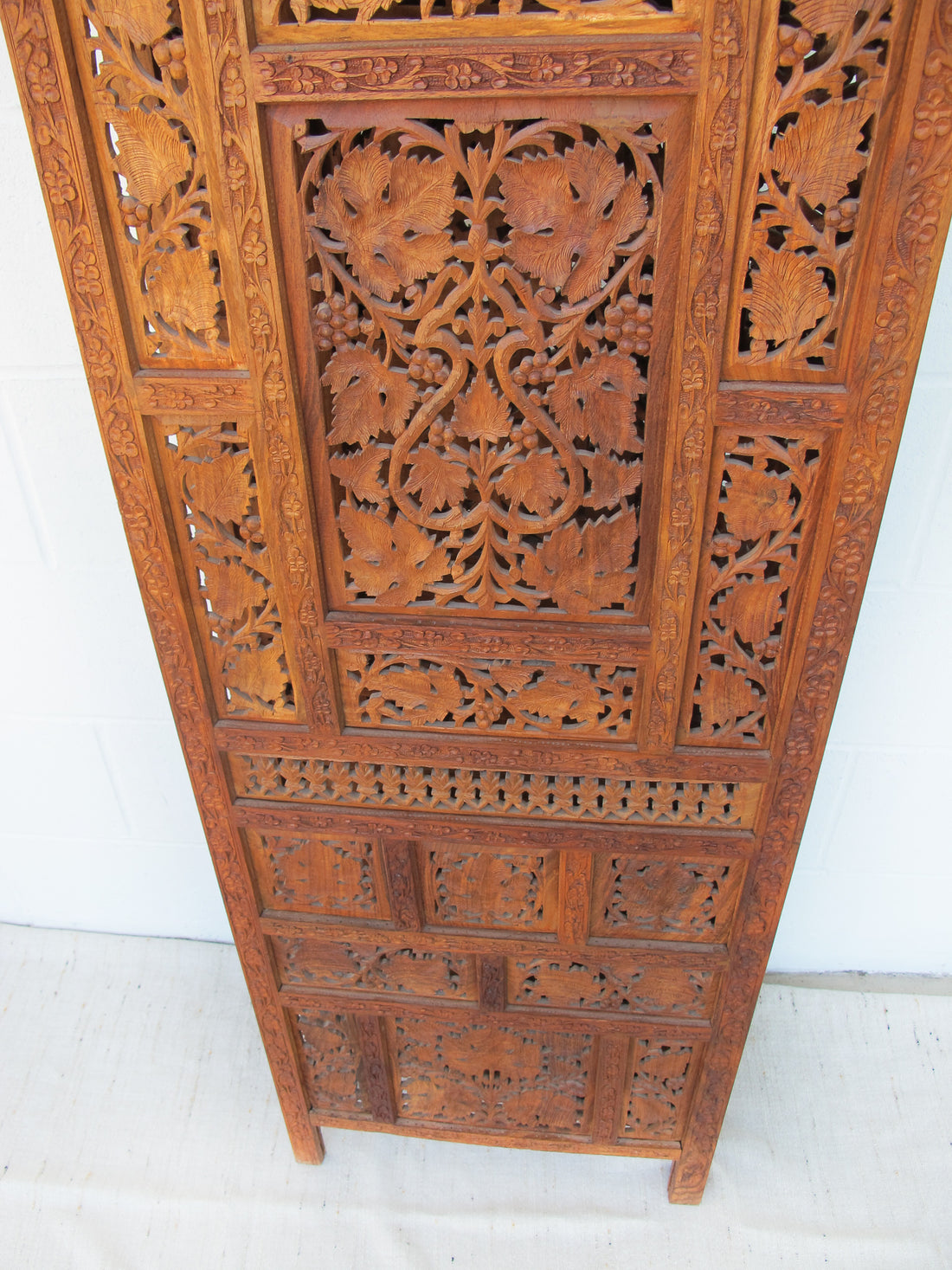 Vintage Three Panel Teak Rosewood Room Divider Privacy Screen - Made in India 1950's