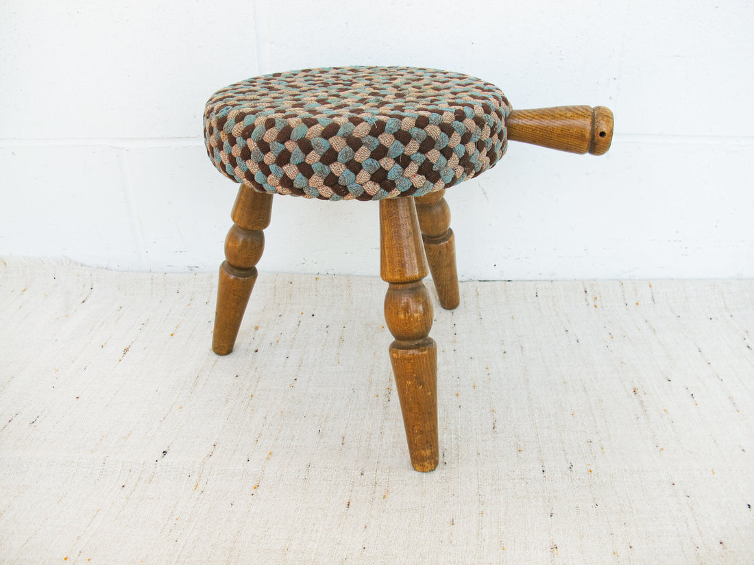 Japanese milk stool with woven rug cover