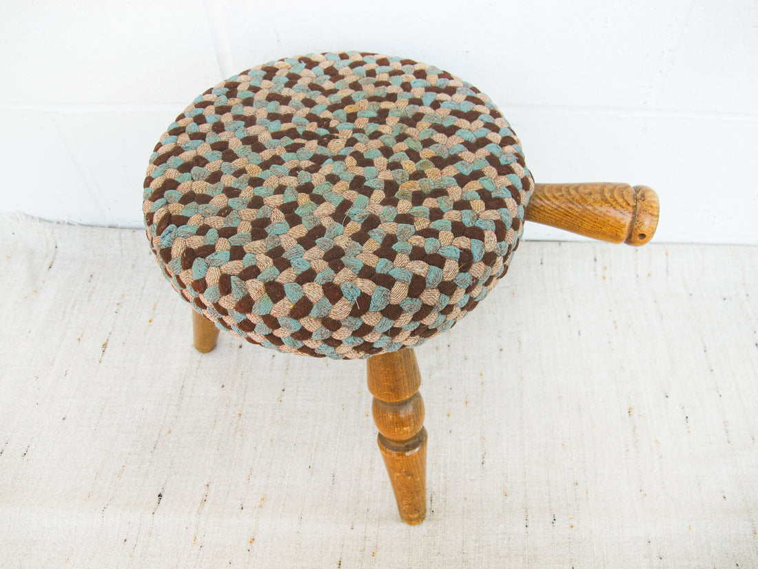 Japanese milk stool with woven rug cover