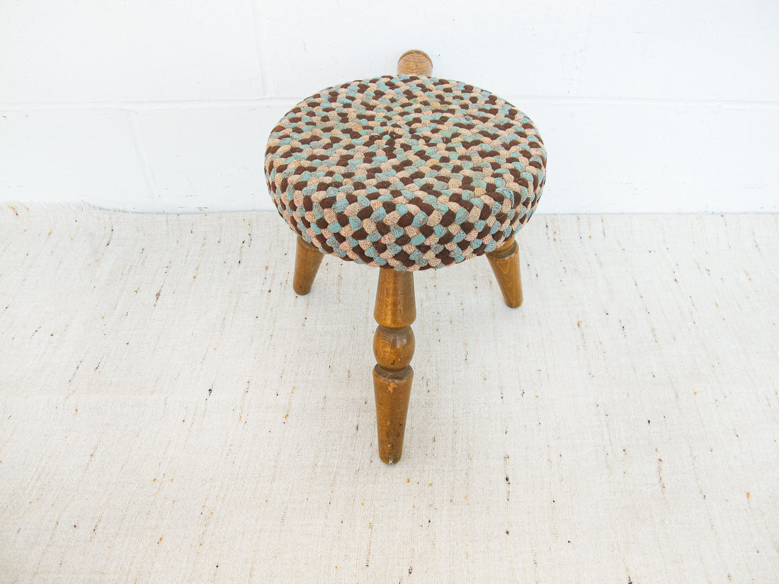 Japanese milk stool with woven rug cover