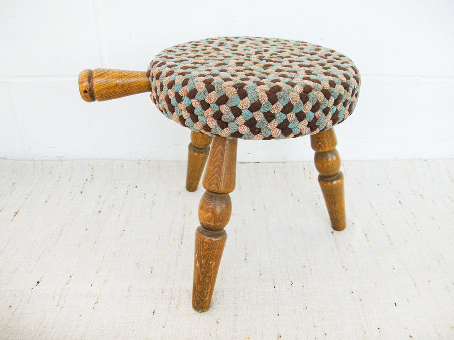 Japanese milk stool with woven rug cover