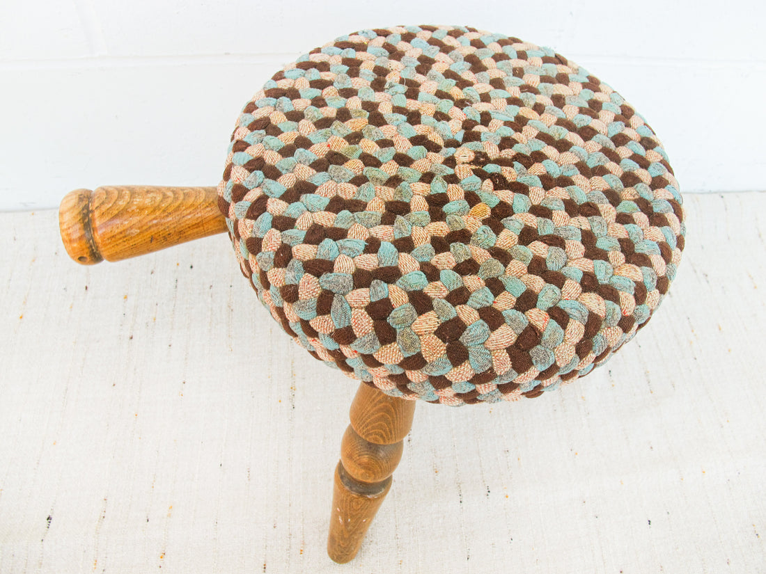 Japanese milk stool with woven rug cover