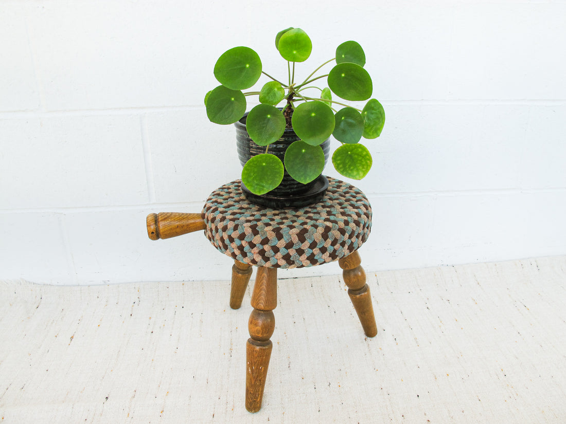 Japanese milk stool with woven rug cover