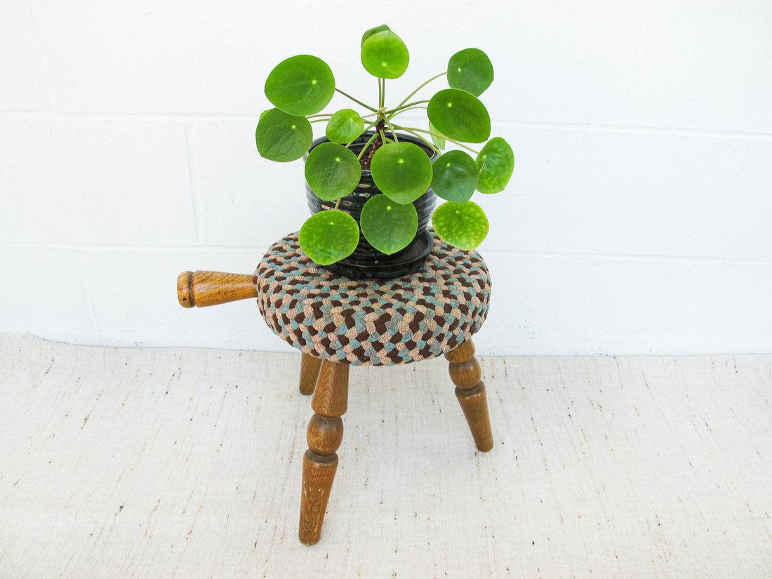 Japanese milk stool with woven rug cover