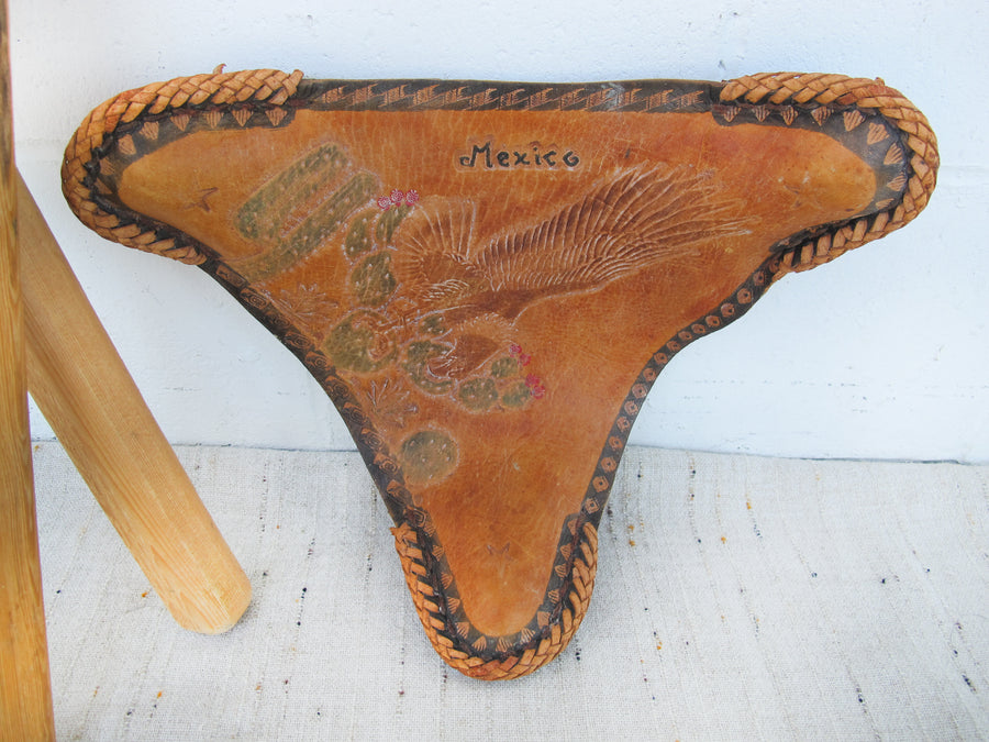Leather Folding Tri-Pod Stool from Mexico