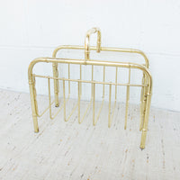 Brass Low Cane and Bamboo Style Magazine Holder or Log Holder