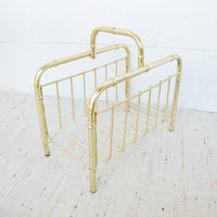 Brass Low Cane and Bamboo Style Magazine Holder or Log Holder