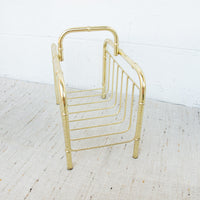 Brass Low Cane and Bamboo Style Magazine Holder or Log Holder