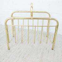 Brass Low Cane and Bamboo Style Magazine Holder or Log Holder