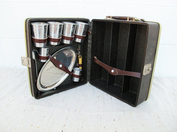 Midcentury Brown Folding Trav.L.Bar Traveling Bar Case with Key