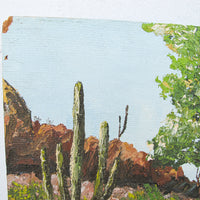 Textured Frameless Particle Board Painting of Desert Country with Horse and Cactus