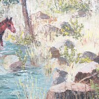 Textured Frameless Particle Board Painting of Desert Country with Horse and Cactus