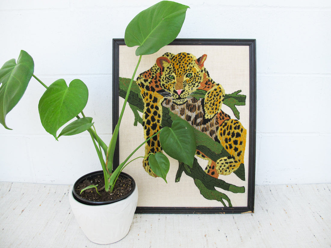 Cheetah Embroidery Art with signature