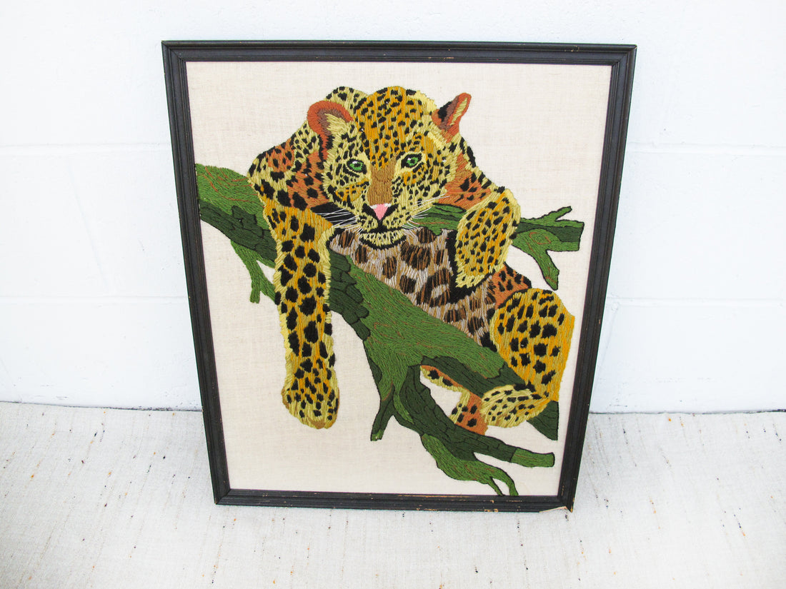 Cheetah Embroidery Art with signature