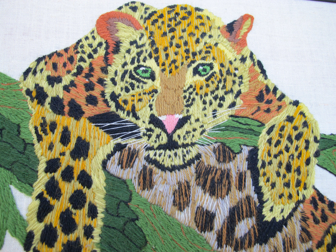 Cheetah Embroidery Art with signature