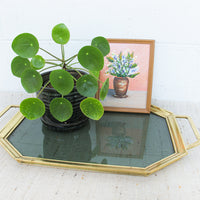 Vintage Brass and Tinted Glass Geometric Tray