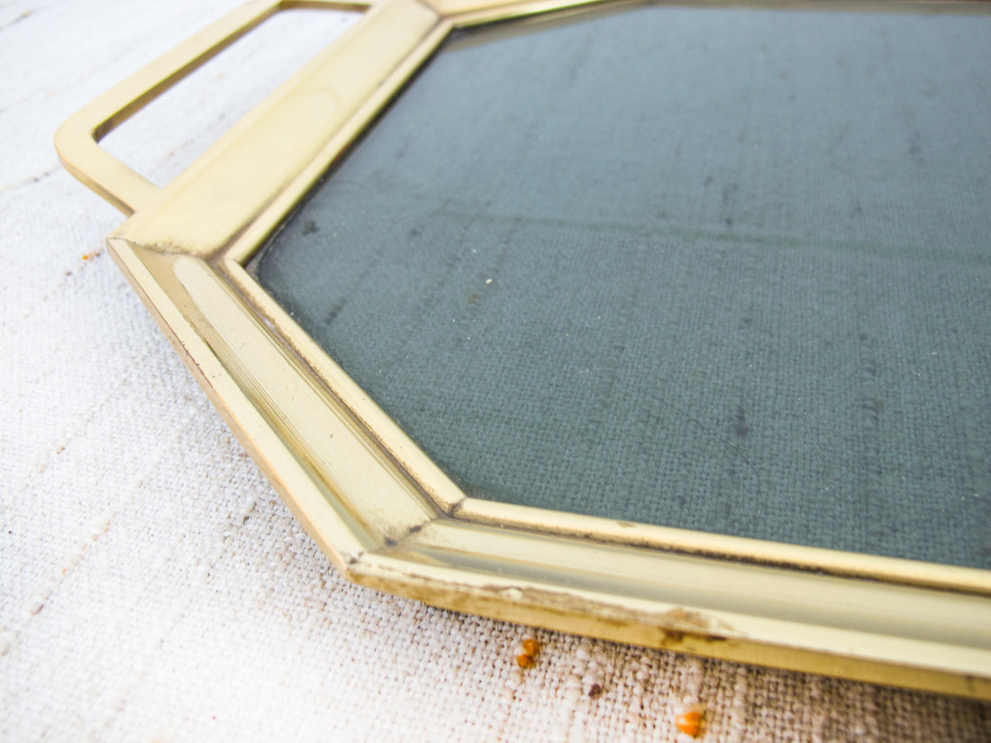 Vintage Brass and Tinted Glass Geometric Tray