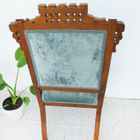 Antique Wood Chair with Blue Velvet