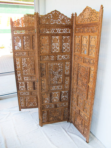 Four Panel Solid Wood Antique Room Divider Screen - Teak or Rosewood