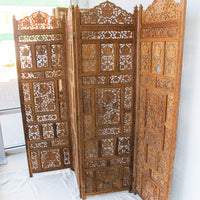 Four Panel Solid Wood Antique Room Divider Screen - Teak or Rosewood